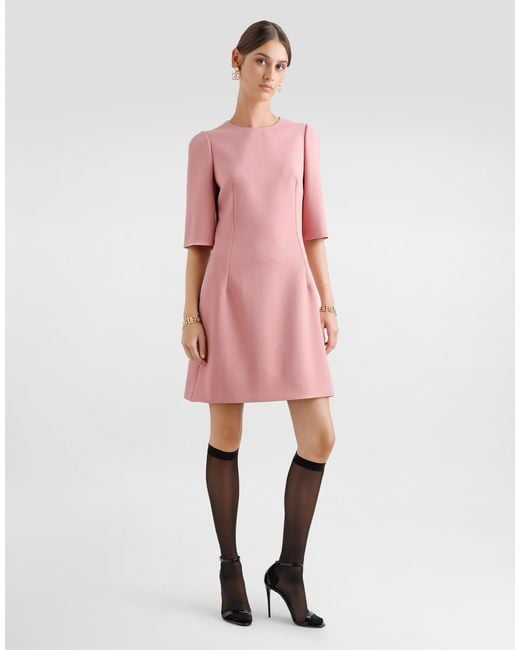 Dolce & Gabbana Pink Wool Crepe Midi Fit-And-Flare Dress