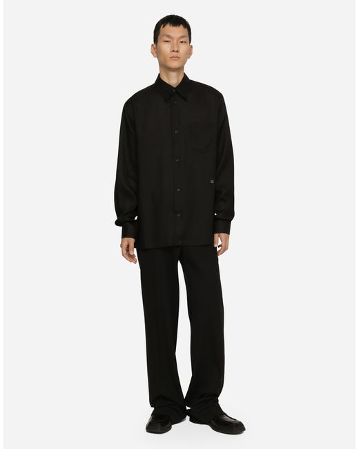 メンズ Dolce & Gabbana シャツ ハワイフィット リネン Dgハードウェア Black