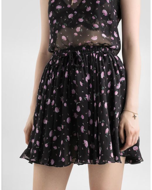 Dolce & Gabbana Black Carnations-Print Chiffon Circle Skirt