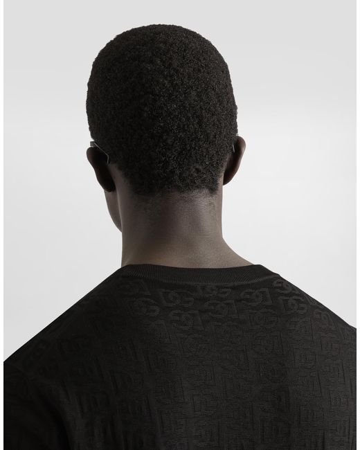 Dolce & Gabbana Rundhalspullover Aus Seide Mit Dg-Logostickerei Allover in Black für Herren