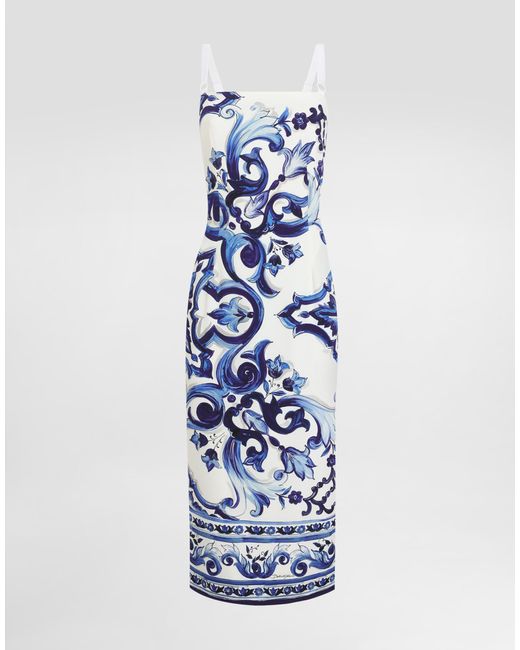 Dolce & Gabbana Blue Dg Exclusive Kleid Aus Seide Mit Majolika-Print