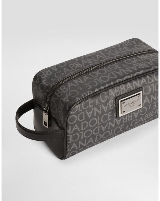 Dolce & Gabbana Gray Coated Jacquard Toiletry Bag for men