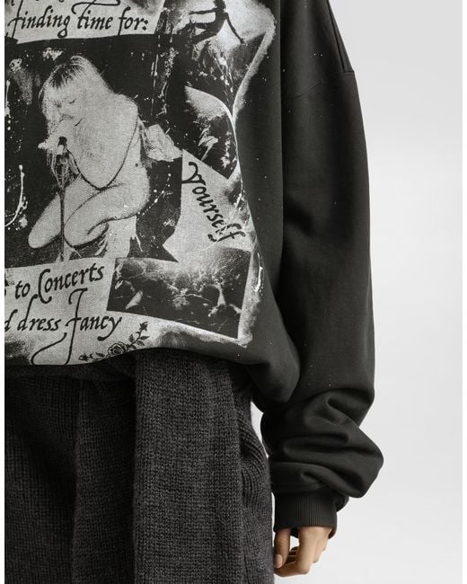 Dolce & Gabbana Black Cotton Crew Neck Sweatshirt With Print