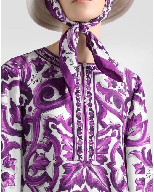 Dolce & Gabbana Purple Majolica-Print Twill Dress