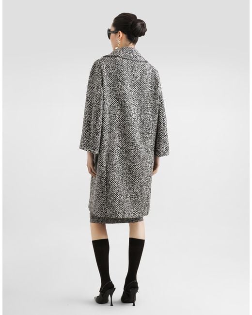 Dolce & Gabbana Gray Habotai Silk Dress With Chevron Print