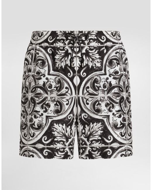 Boxer Da Mare Medio Stampa Maiolica di Dolce & Gabbana in Gray da Uomo