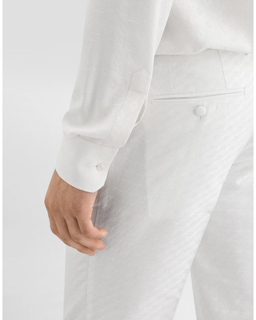 Dolce & Gabbana White Micro Pattern Jacquard Trousers for men