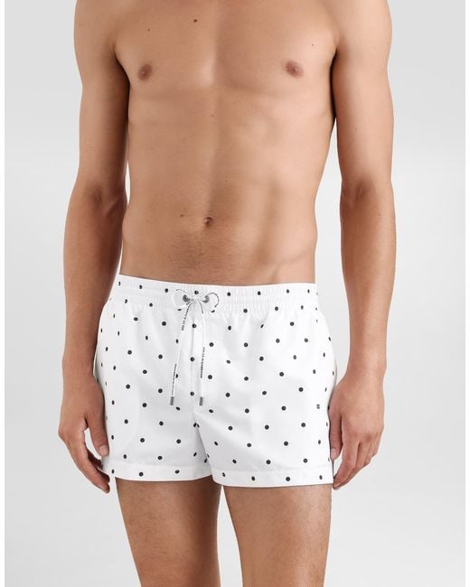 Dolce & Gabbana White Polka Dot-Print Short Swim Boxers for men