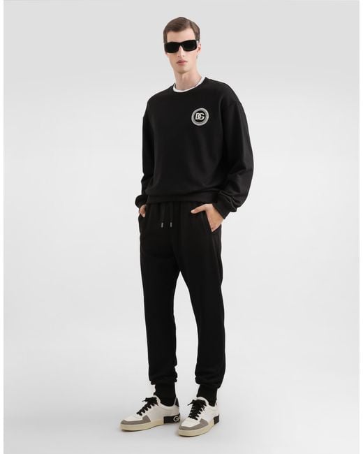 Dolce & Gabbana Black Jersey Trousers With Patch for men