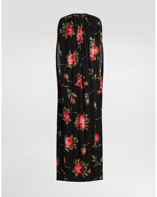 Dolce & Gabbana Black Rose Bouquet-Print Tunic Dress