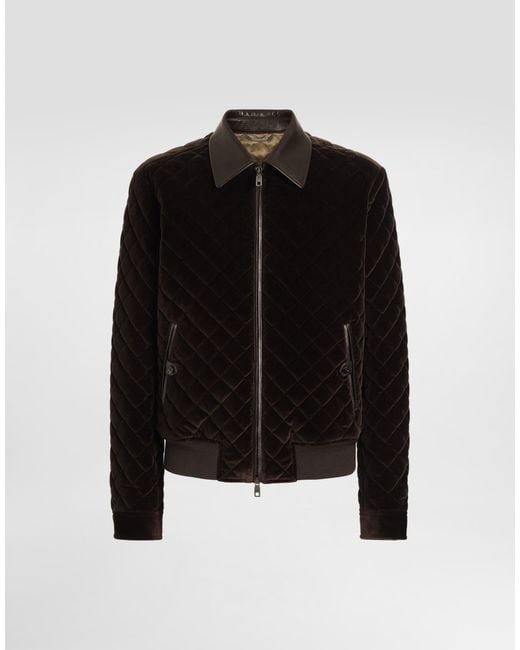 Dolce & Gabbana Black Quilted Velvet Bomber Jacket for men