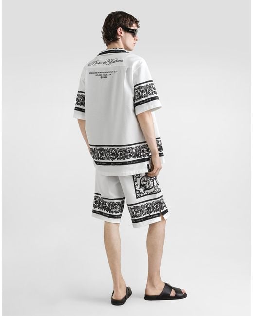 Dolce & Gabbana Majolica-Print Hawaii Double Piqué Shirt in White