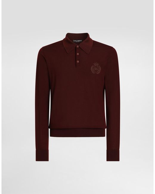 Dolce & Gabbana Red Knit Polo Shirt With Embroidery for men