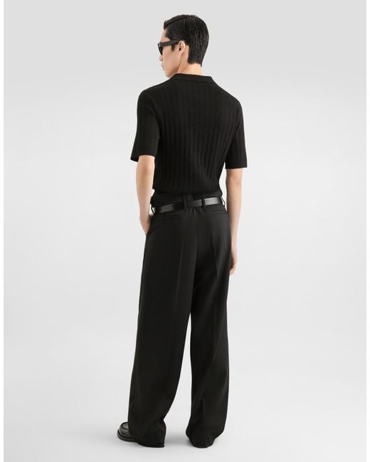 Dolce & Gabbana Black Cotton Serafino Polo Shirt for men