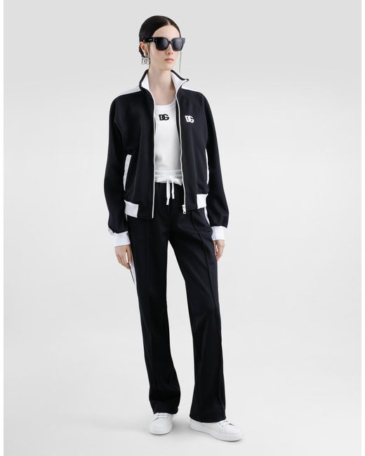 Dolce & Gabbana Black Jogginghose Aus Triacetat Mit Dg-Logostickerei