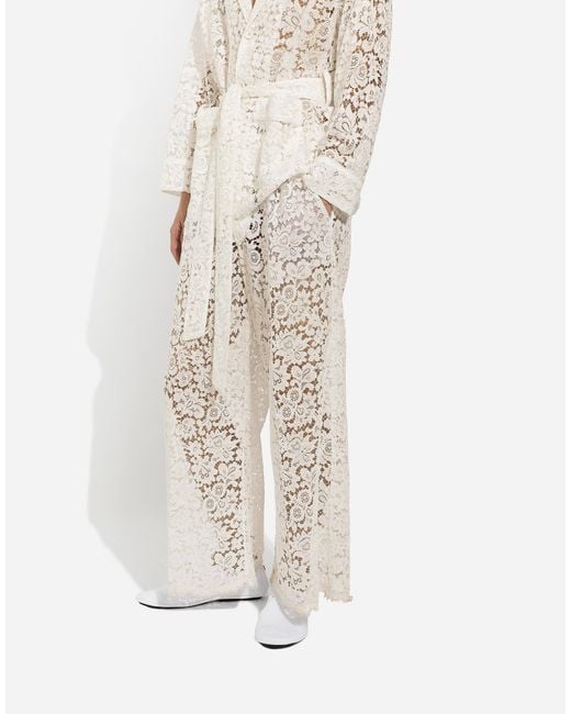 Dolce & Gabbana White Tailored Lace Pants for men
