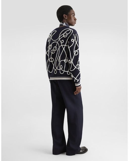 Dolce & Gabbana Blue Virgin Wool Pullover With Embroidery for men