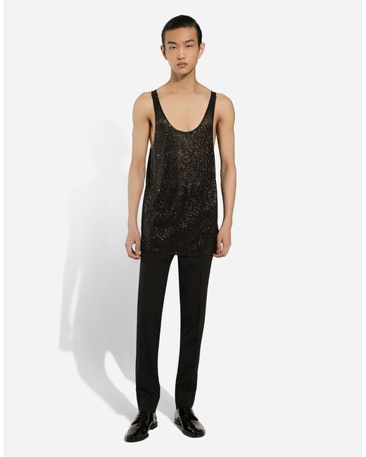 Dolce & Gabbana Black Silk Embellished Tank Top for men