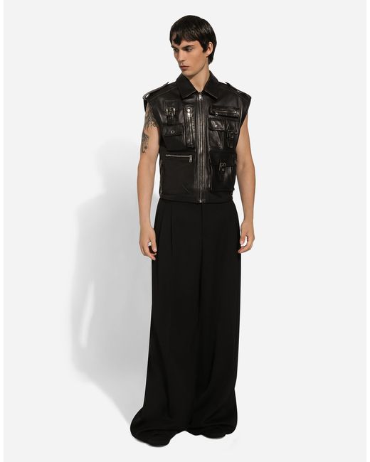 Chaqueta Sin Mangas De Piel Con Bolsillos Dolce & Gabbana de hombre de color Black