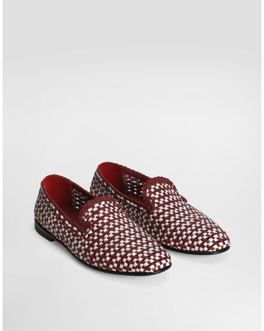 Dolce & Gabbana White Woven Leather Slippers for men