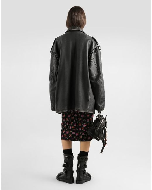 Dolce & Gabbana Black Floral-Print Straight Skirt