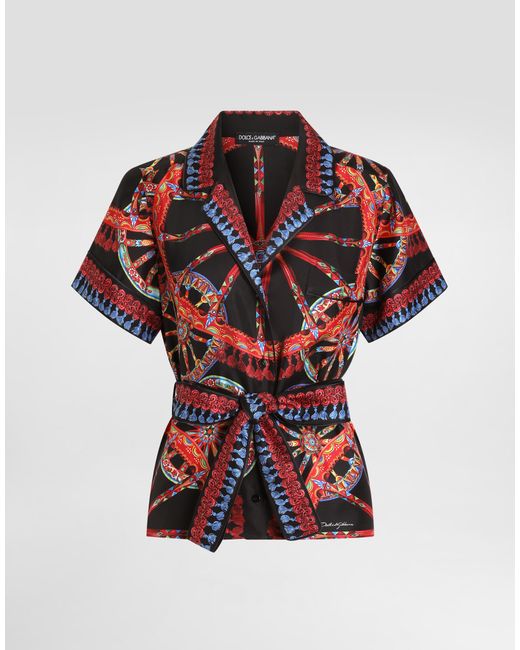 Dolce & Gabbana Red Carretto-Print Silk Twill Vanity Shirt