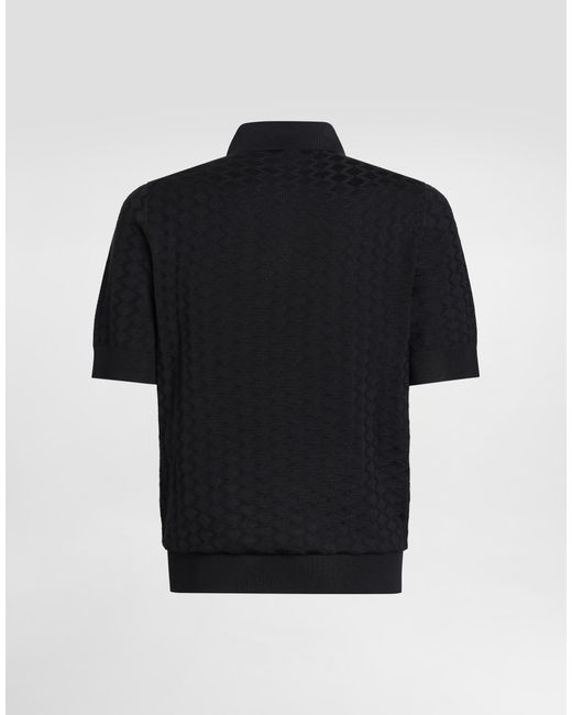 Dolce & Gabbana Black Micro-Dot Stitch Silk Polo Shirt for men
