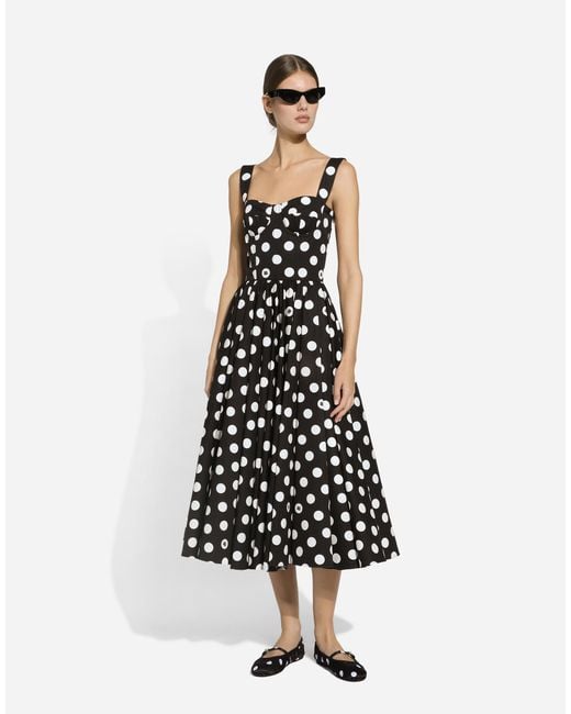 Dolce & Gabbana ドットプリント コットン ロンゲット ビスチェドレス White