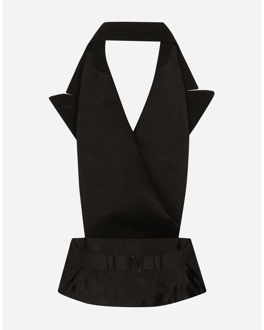 Dolce & Gabbana Black Satin Fitted Waistcoat With Buckle Strap
