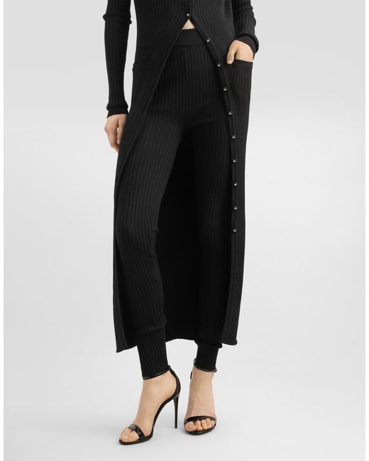 Dolce & Gabbana Black Ribbed Wool Leggings