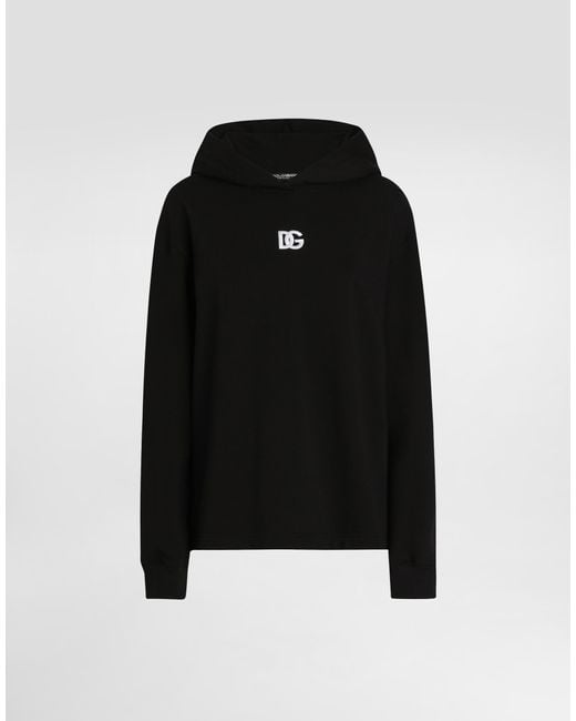 Dolce & Gabbana Black Jersey Hoodie With Dg Embroidery