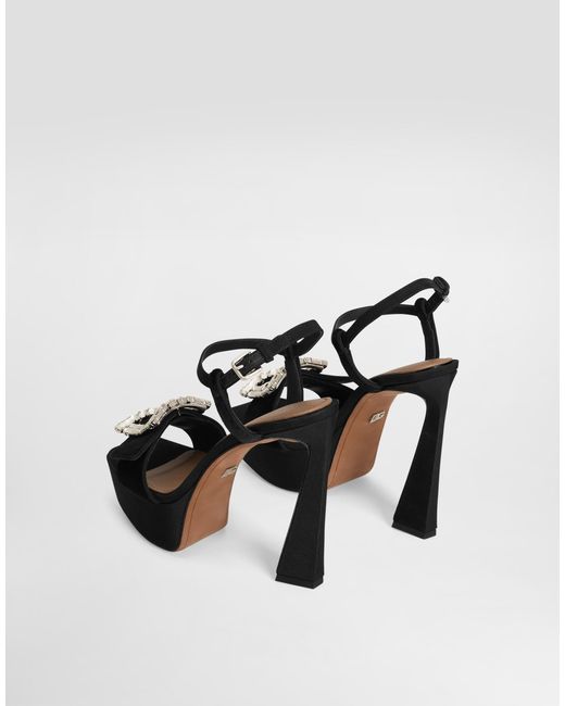 Dolce & Gabbana Black Velvet Platform Sandals With Bejeweled Buckle