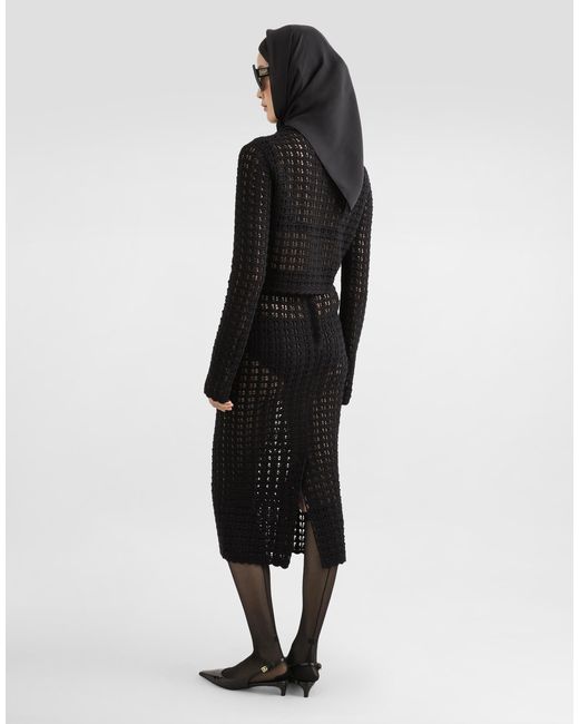 Dolce & Gabbana Black Short Double-Breasted Wool Crochet Jacket