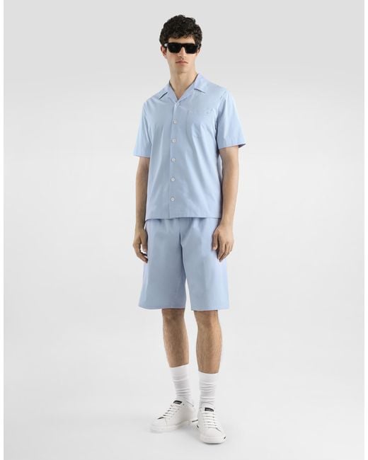 Dolce & Gabbana Blue Hawaii Revere-Collar Shirt for men