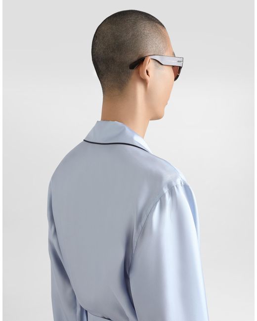Dolce & Gabbana Blue Silk Twill Robe for men