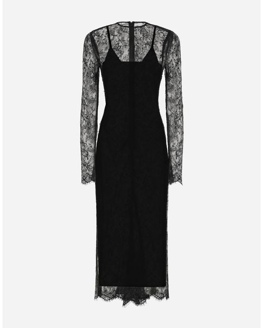 Dolce & Gabbana Black Chantilly Lace Fil Coupé Calf-Length Dress
