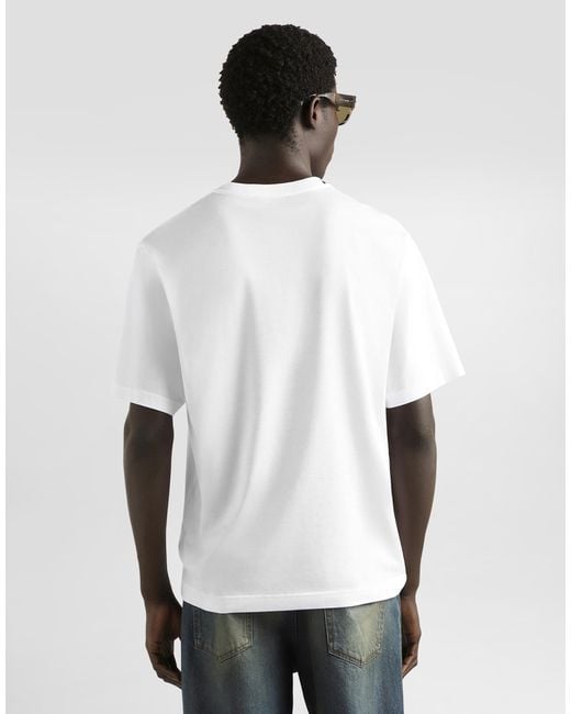 Cotton T-Shirt With Patch Dolce & Gabbana pour homme en coloris White