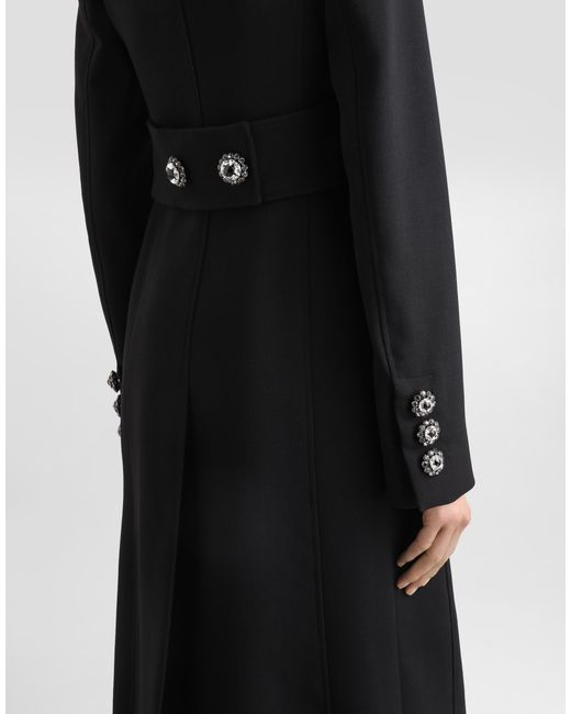 Dolce & Gabbana Black Double-Breasted Wool Coat With Bejeweled Buttons