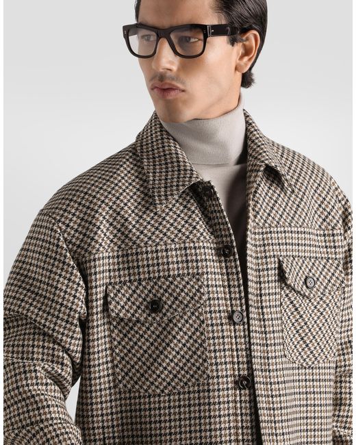Dolce & Gabbana Gray Quilted Houndstooth Wool Jacket for men