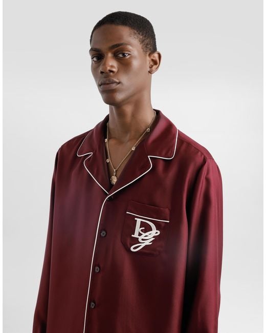 Dolce & Gabbana Red Silk Vanity Shirt With Logo Embroidery for men
