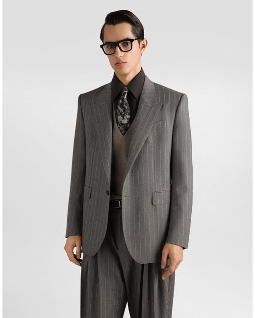 Dolce & Gabbana Gray Palermo Single-Breasted Pinstripe Wool Jacket for men