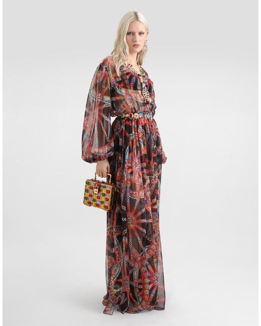 Dolce & Gabbana Red Carretto-Print Chiffon Long Dress