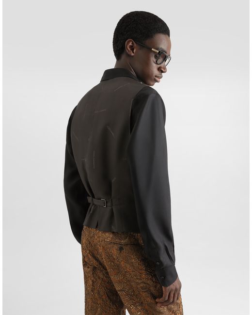 Dolce & Gabbana Brown Single-Breasted Brocade Vest for men