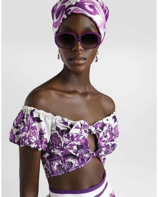 Dolce & Gabbana Majolica-Print Poplin Top Purple