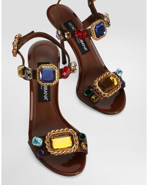 Dolce & Gabbana Multicolor Satin And Patent Leather Keira 2.0 Sandals With Embellishments