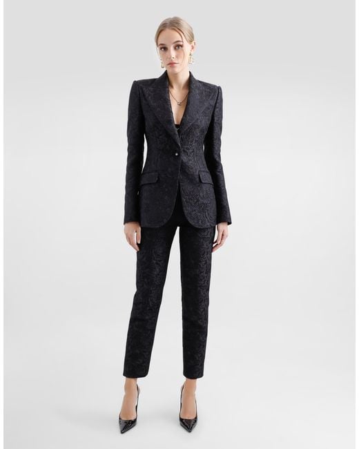 Dolce & Gabbana Black Single-Breasted Floral Quilted Jacquard Turlington Jacket