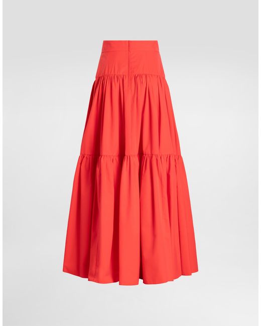 Dolce & Gabbana Red Long Cotton Poplin Skirt�