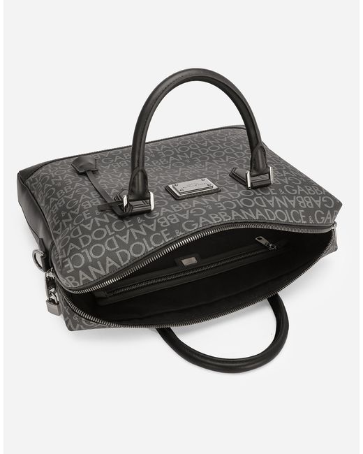 Dolce & Gabbana Black Coated Jacquard Briefcase for men