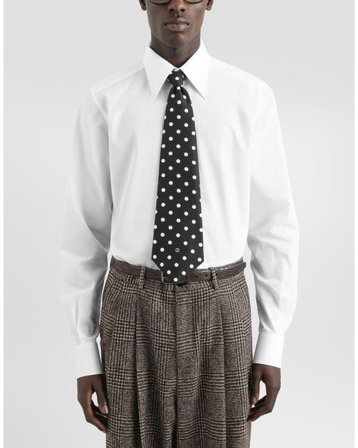 Dolce & Gabbana White Polka Dot-Print Silk Twill Tie for men