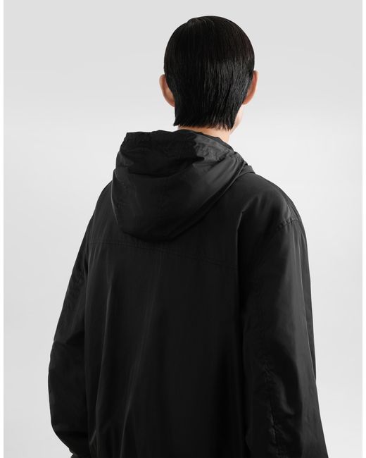 Dolce & Gabbana Black Technical Fabric Jacket With Hood And Tag for men
